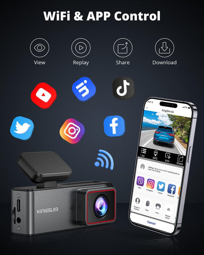 E4 4K Dash Cam Front and Rear, Wifi Front 4K Rear 1080P Dual Dash Camera for Cars, Mini Dashcam with APP Control, Night Vision, Parking Mode