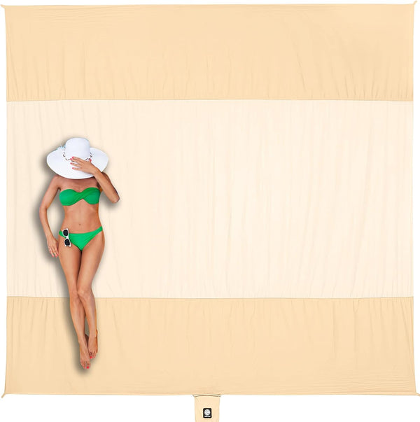 Beach Blanket Sandproof Waterproof, Extra Large Beach Mat, Oversized & Compact Sand Free, Quick Drying Beach Essentials for Vacation, Cruise, Picnic & Camping with Stakes
