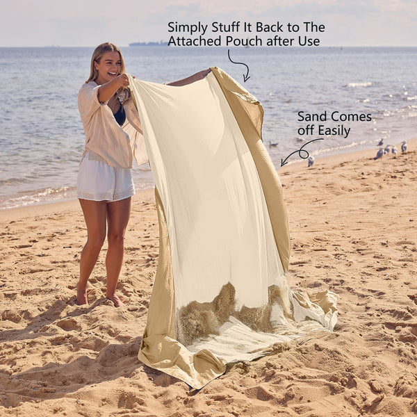 Beach Blanket Sandproof Waterproof, Extra Large Beach Mat, Oversized & Compact Sand Free, Quick Drying Beach Essentials for Vacation, Cruise, Picnic & Camping with Stakes