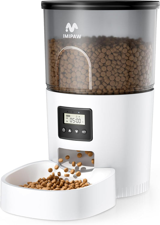 IMIPAW 3L automatic pet feeder in white with stainless steel bowl