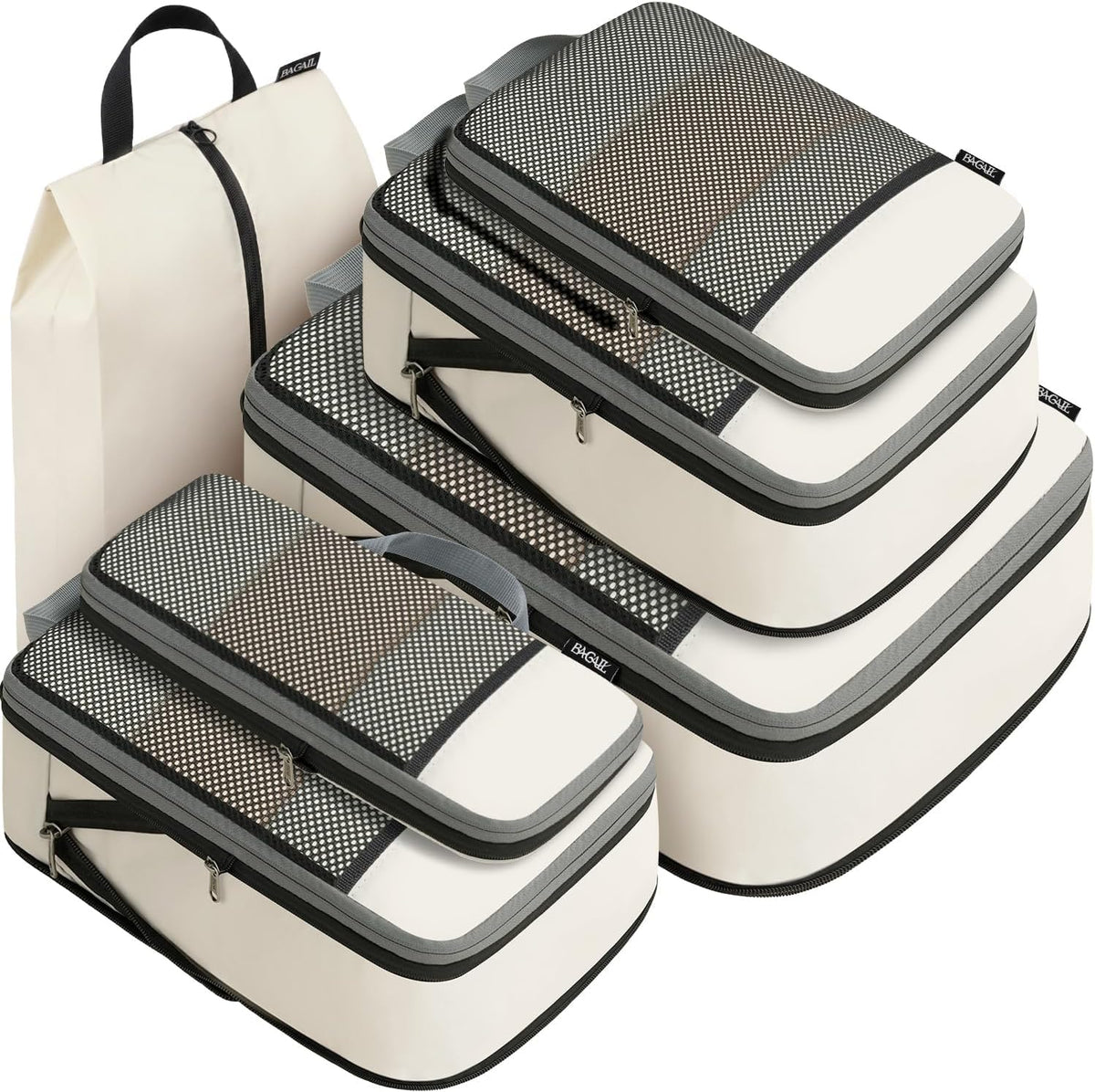 4 Set/6 Set/8 Set Compression Packing Cubes Travel Accessories Expandable Packing Organizers (Half Mesh, 6-Black)