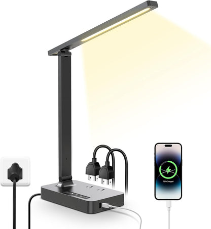 Desk Lamp with Wireless Charger: USB Charging Port, Table Lamp with Clock, Desk Lamps for Home Office College Dorm Room Essentials