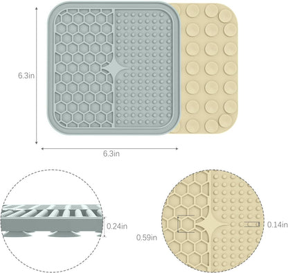 2PCS Small Lick Mat for Dogs and Cats, Licking Mats for Dog Anxiety Relief, Cat Peanut Butter Lick Pad for Boredom Reducer, Dog Treat Mat Perfect for Bathing Grooming Gray&Beige