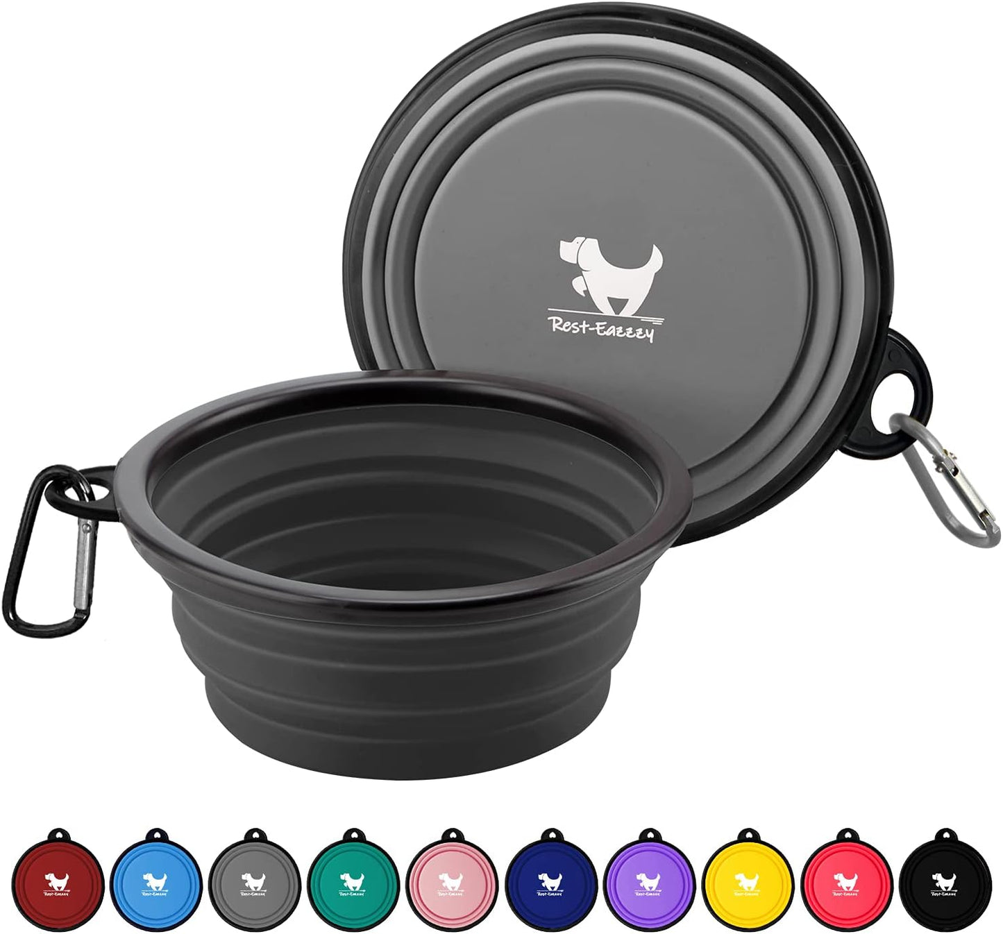 Collapsible Dog Bowls for Travel, 2-Pack Dog Portable Water Bowl for Dogs Cats Pet Foldable Feeding Watering Dish for Traveling Camping with Carabiners, BPA Free (Grey&Black, Small (Pack of 2))