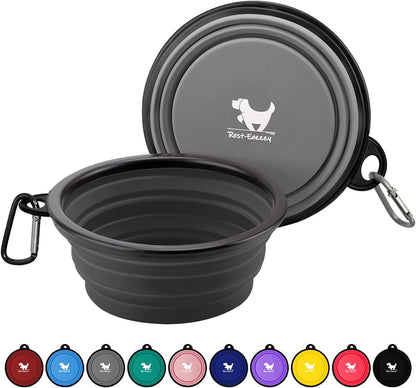 Collapsible Dog Bowls for Travel, 2-Pack Dog Portable Water Bowl for Dogs Cats Pet Foldable Feeding Watering Dish for Traveling Camping with Carabiners, BPA Free (Grey&Black, Small (Pack of 2))