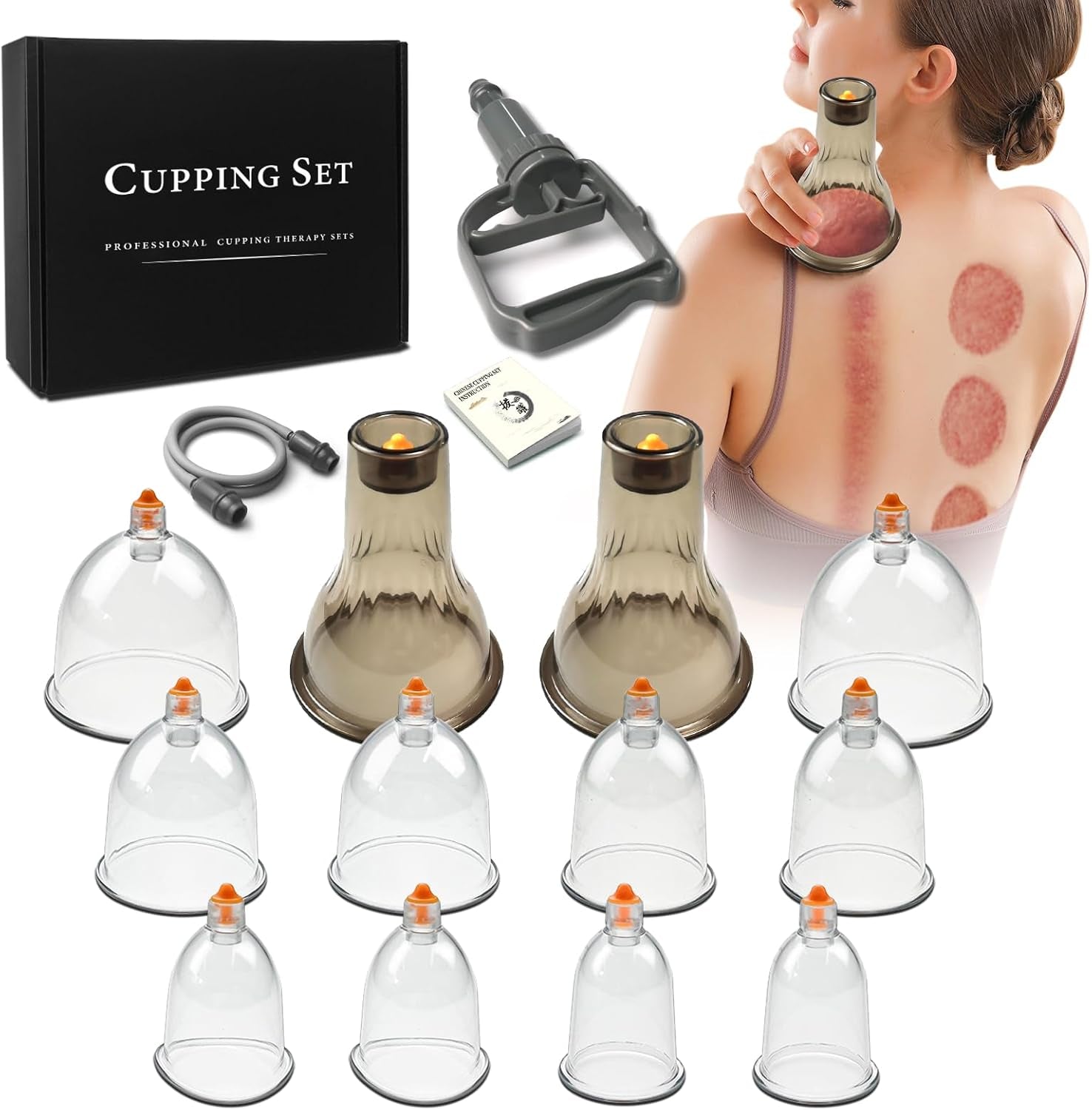 Cupping Set - Cupping Kit for Massage Therapy W/ 12 Cupping Therapy Set for Pain Relief Physical Therapy Body Vacuum Massage Cups with Pump