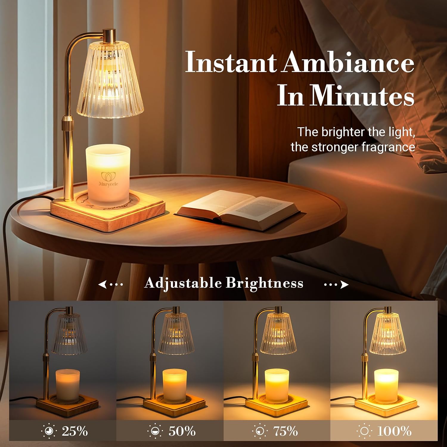 Adjustable brightness levels on the candle warmer lamp