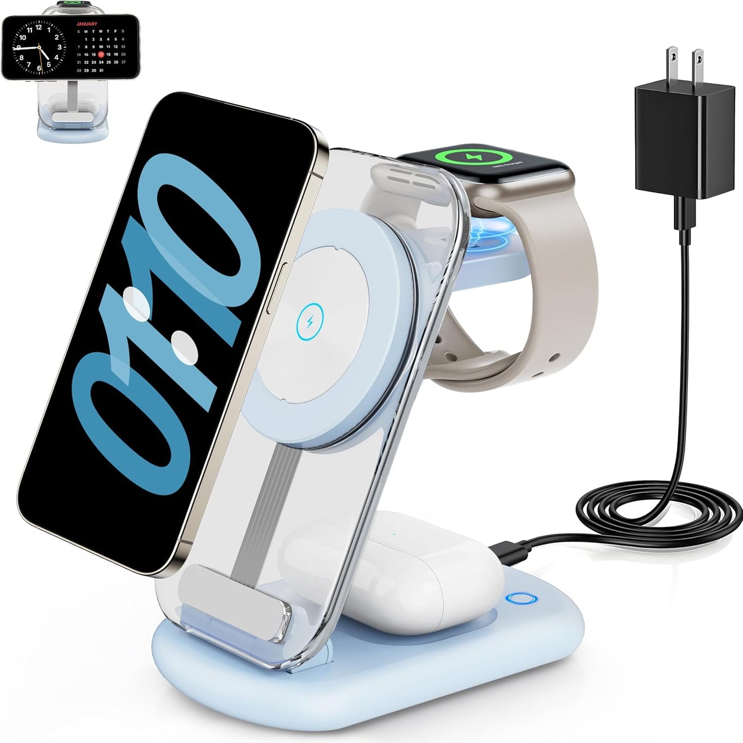 2026 Traveling Wireless Mag-Safe Fast Charging Station,Magnetic 3 in 1 Charger with Light for Iphone 17 16 15 14 13 12 Pro Max Plus,Apple Watch& Air Pods 4 3 2 Pro-Gifts for Wife & Husband(White)