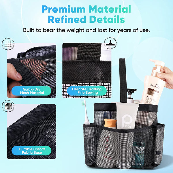 Mesh Shower Caddy Portable for College Dorm Room Essentials, Shower Caddy Dorm with 9-Pocket Large Capacity for Beach, Swimming, Gym, Camping, Travel Essentials