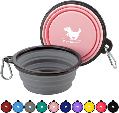 Collapsible Dog Bowls for Travel, 2-Pack Dog Portable Water Bowl for Dogs Cats Pet Foldable Feeding Watering Dish for Traveling Camping with Carabiners, BPA Free (Grey&Black, Small (Pack of 2))