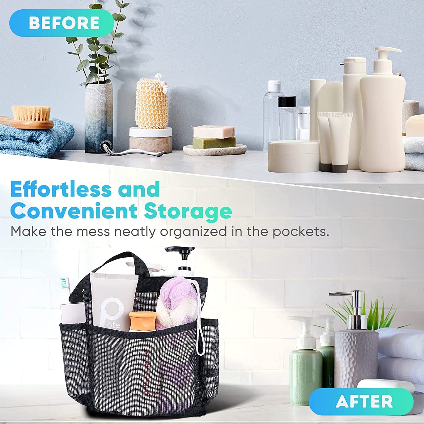 Mesh Shower Caddy Portable for College Dorm Room Essentials, Shower Caddy Dorm with 9-Pocket Large Capacity for Beach, Swimming, Gym, Camping, Travel Essentials