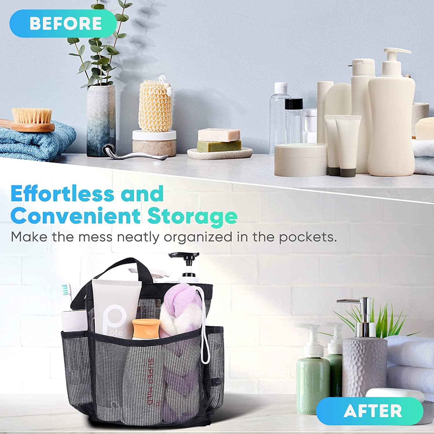 Mesh Shower Caddy Portable for College Dorm Room Essentials, Shower Caddy Dorm with 9-Pocket Large Capacity for Beach, Swimming, Gym, Camping, Travel Essentials