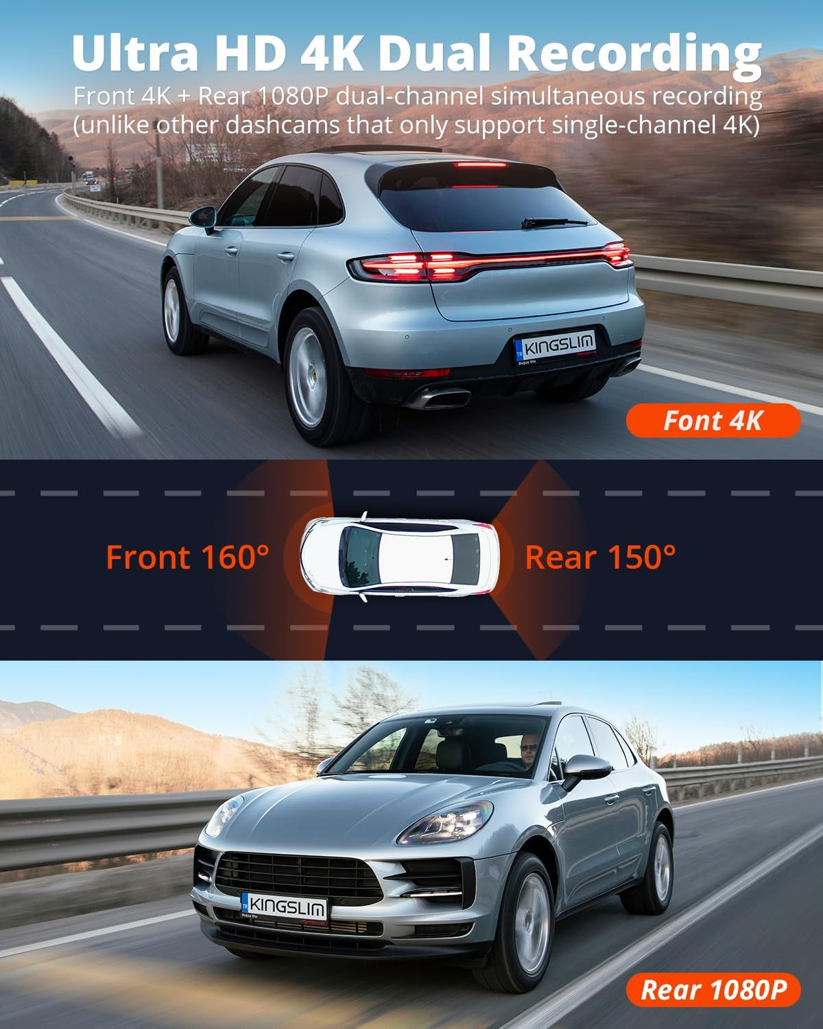 E4 4K Dash Cam Front and Rear, Wifi Front 4K Rear 1080P Dual Dash Camera for Cars, Mini Dashcam with APP Control, Night Vision, Parking Mode