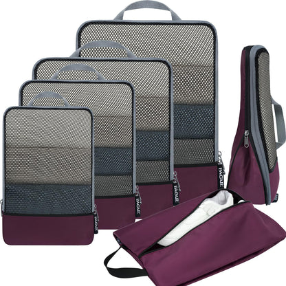 4 Set/6 Set/8 Set Compression Packing Cubes Travel Accessories Expandable Packing Organizers (Half Mesh, 6-Black)