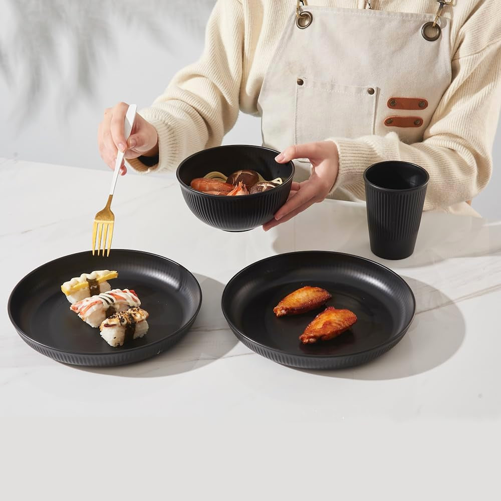 18Pcs Unbreakable Dinnerware Set Dish Set Kitchen Plates and Bowls Sets |  Wheat Straw Dinnerware Sets Dishwasher and Microwave Safe Outdoor Apartment Dinning RV Camping Essentials