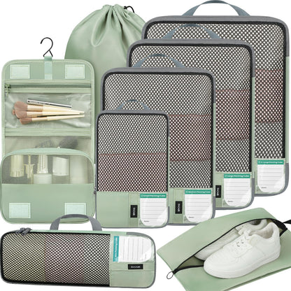 4 Set/6 Set/8 Set Compression Packing Cubes Travel Accessories Expandable Packing Organizers (Half Mesh, 6-Black)
