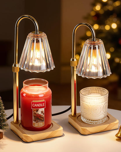 Two gold candle warmer lamps warming jar candles
