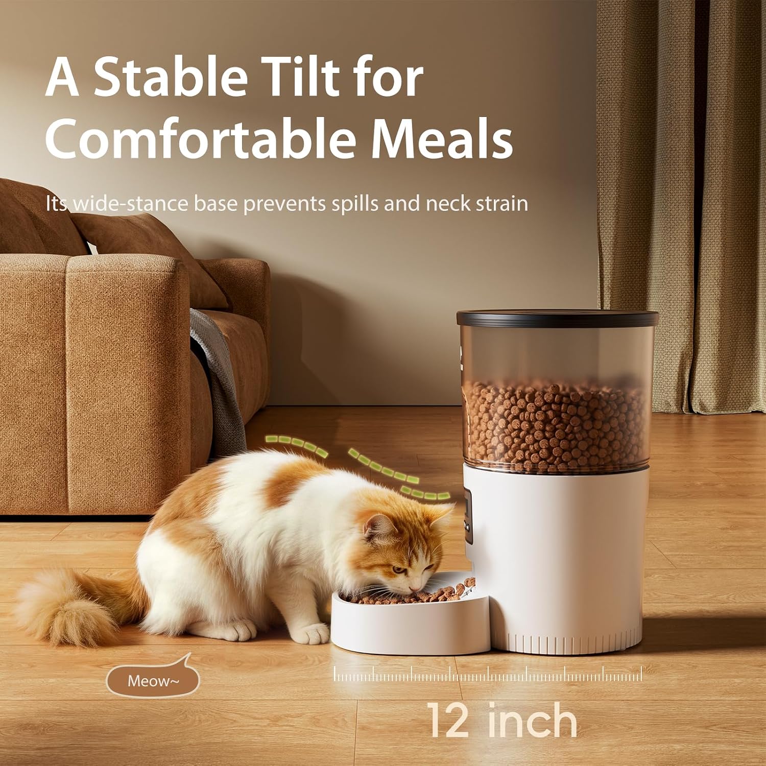 Wide tilted base bowl for comfortable meals