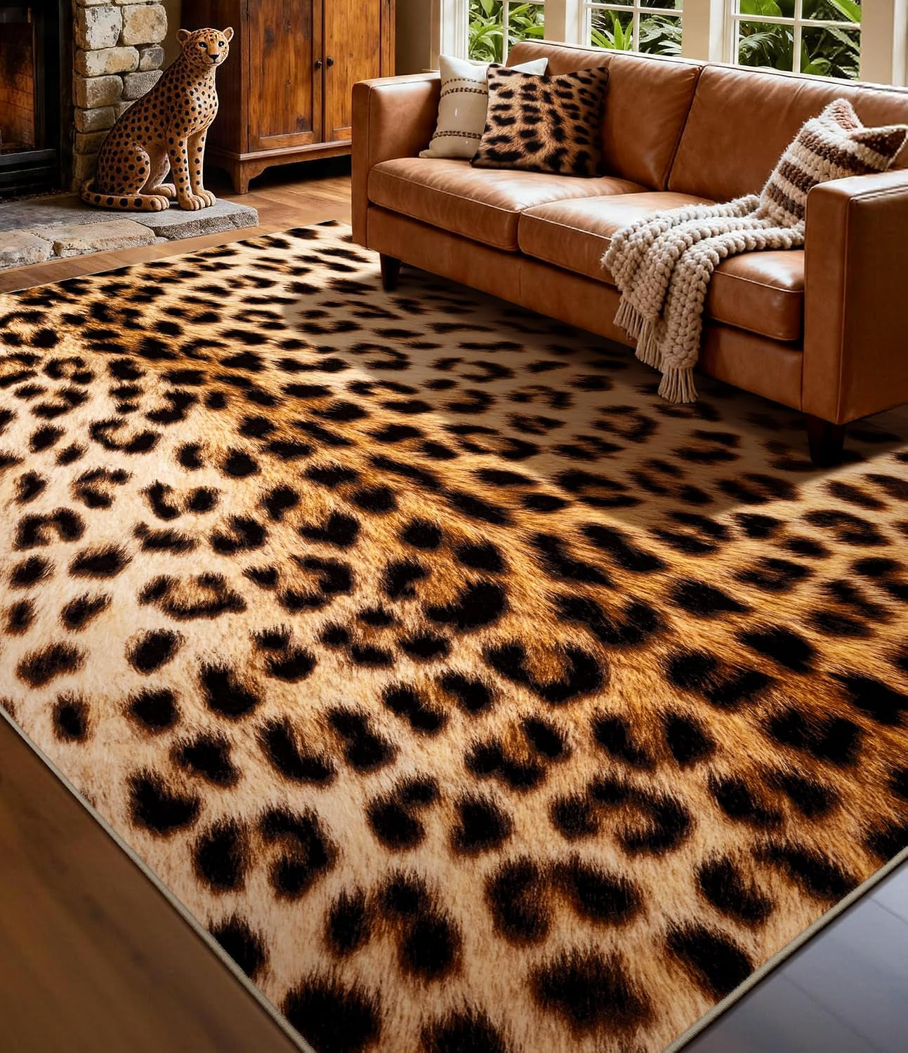 Cowhide 4X6 Area Rug, Brown Cow Rugs for Living Room, Soft Low-Pile Washable Rug, Western Rustic Faux Animal Print Rugs for Bedroom, Dining Room