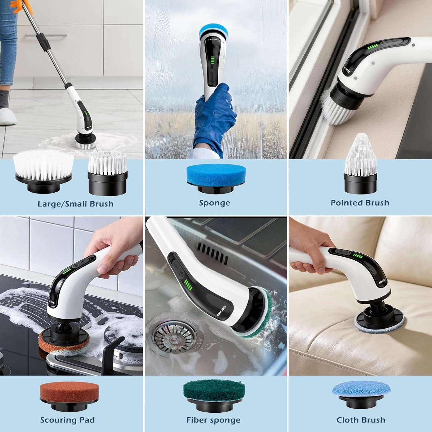 Electric Spin Scrubber, Cordless Cleaning Brush Scrubber for Home, Multi Replaceable Brush Heads-90Mins Work Time, 3 Adjustable Size, 2 Speeds for Bathroom Shower Bathtub Glass Car