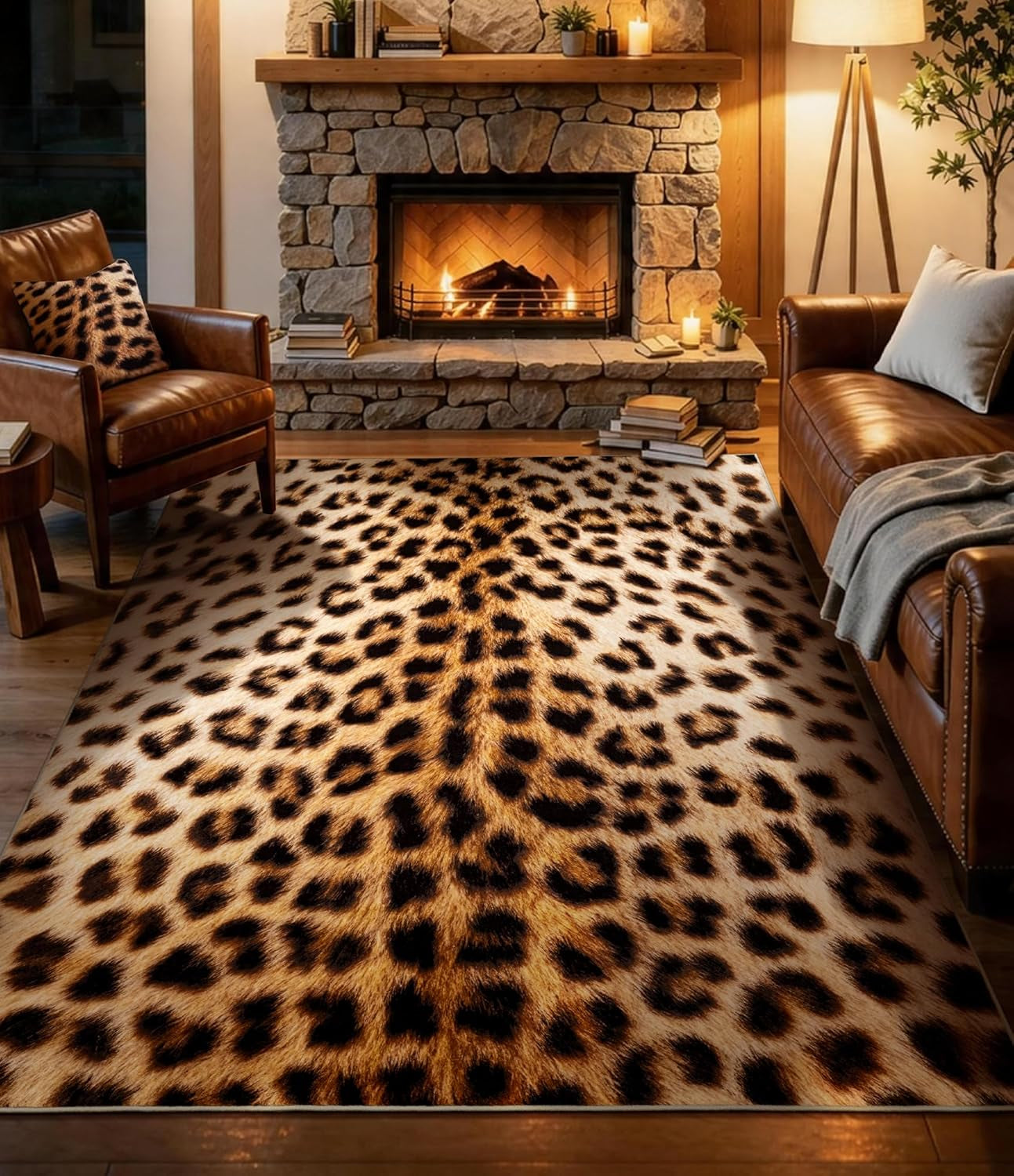 Cowhide 4X6 Area Rug, Brown Cow Rugs for Living Room, Soft Low-Pile Washable Rug, Western Rustic Faux Animal Print Rugs for Bedroom, Dining Room