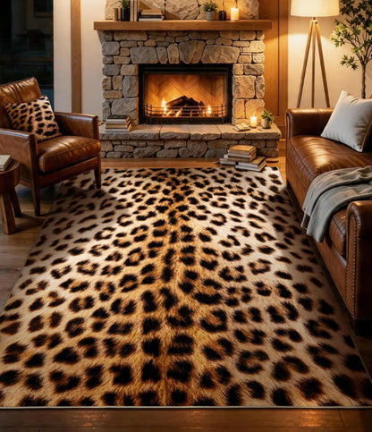 Cowhide 4X6 Area Rug, Brown Cow Rugs for Living Room, Soft Low-Pile Washable Rug, Western Rustic Faux Animal Print Rugs for Bedroom, Dining Room