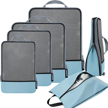 4 Set/6 Set/8 Set Compression Packing Cubes Travel Accessories Expandable Packing Organizers (Half Mesh, 6-Black)
