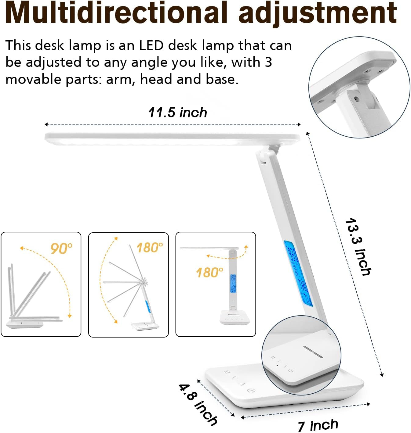 Desk Lamp with Wireless Charger: USB Charging Port, Table Lamp with Clock, Desk Lamps for Home Office College Dorm Room Essentials