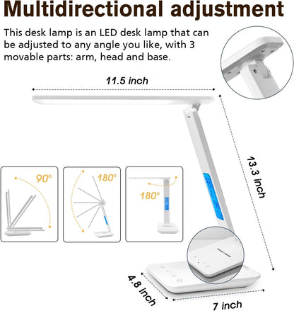 Desk Lamp with Wireless Charger: USB Charging Port, Table Lamp with Clock, Desk Lamps for Home Office College Dorm Room Essentials