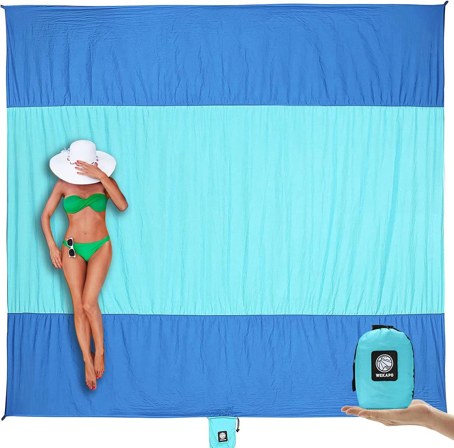 Beach Blanket Sandproof Waterproof, Extra Large Beach Mat, Oversized & Compact Sand Free, Quick Drying Beach Essentials for Vacation, Cruise, Picnic & Camping with Stakes