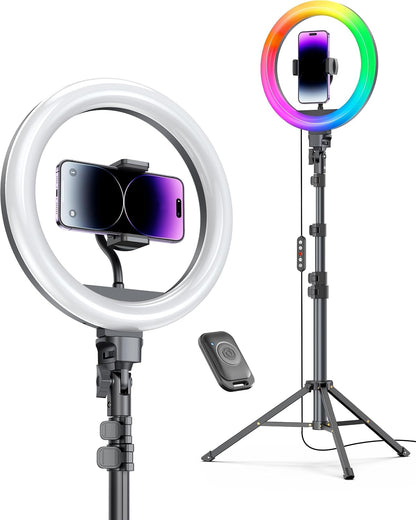 10" Ring Light with Stand 72'' Tall & Phone Holder,38 Color Modes Selfie Light with Tripod Stand,Stepless Dimmable/Speed LED Ring Light for Iphone & Android,Youtube, Makeup,Tik Tok