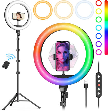 10" Ring Light with Stand 72'' Tall & Phone Holder,38 Color Modes Selfie Light with Tripod Stand,Stepless Dimmable/Speed LED Ring Light for Iphone & Android,Youtube, Makeup,Tik Tok