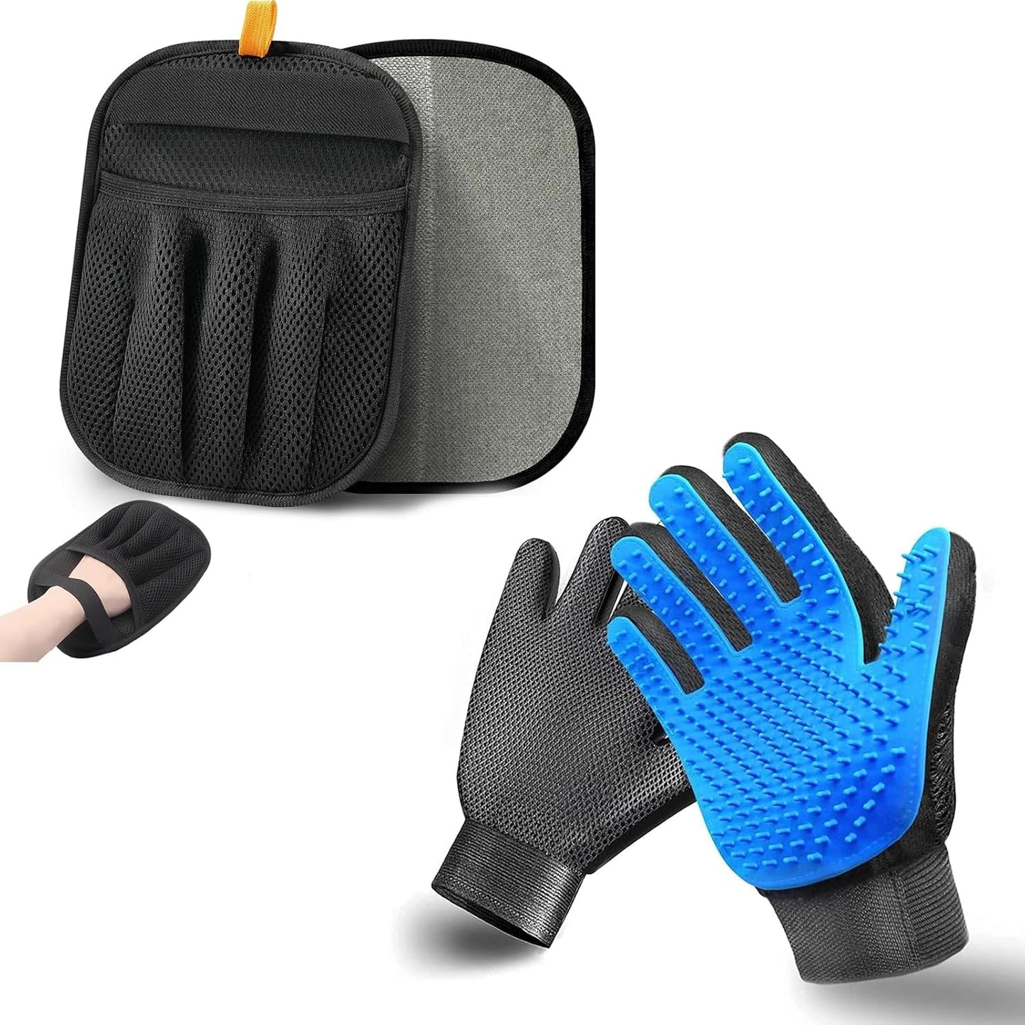 Pet Hair Removal Glove for Dogs & Cats, 2-In-1 Deshedding Brush & Massage Mitt - Grooming Gloves for Shedding Control, Bathing and Washing, Safe for Short/Long Hair Pets 2-Pack (Blue)