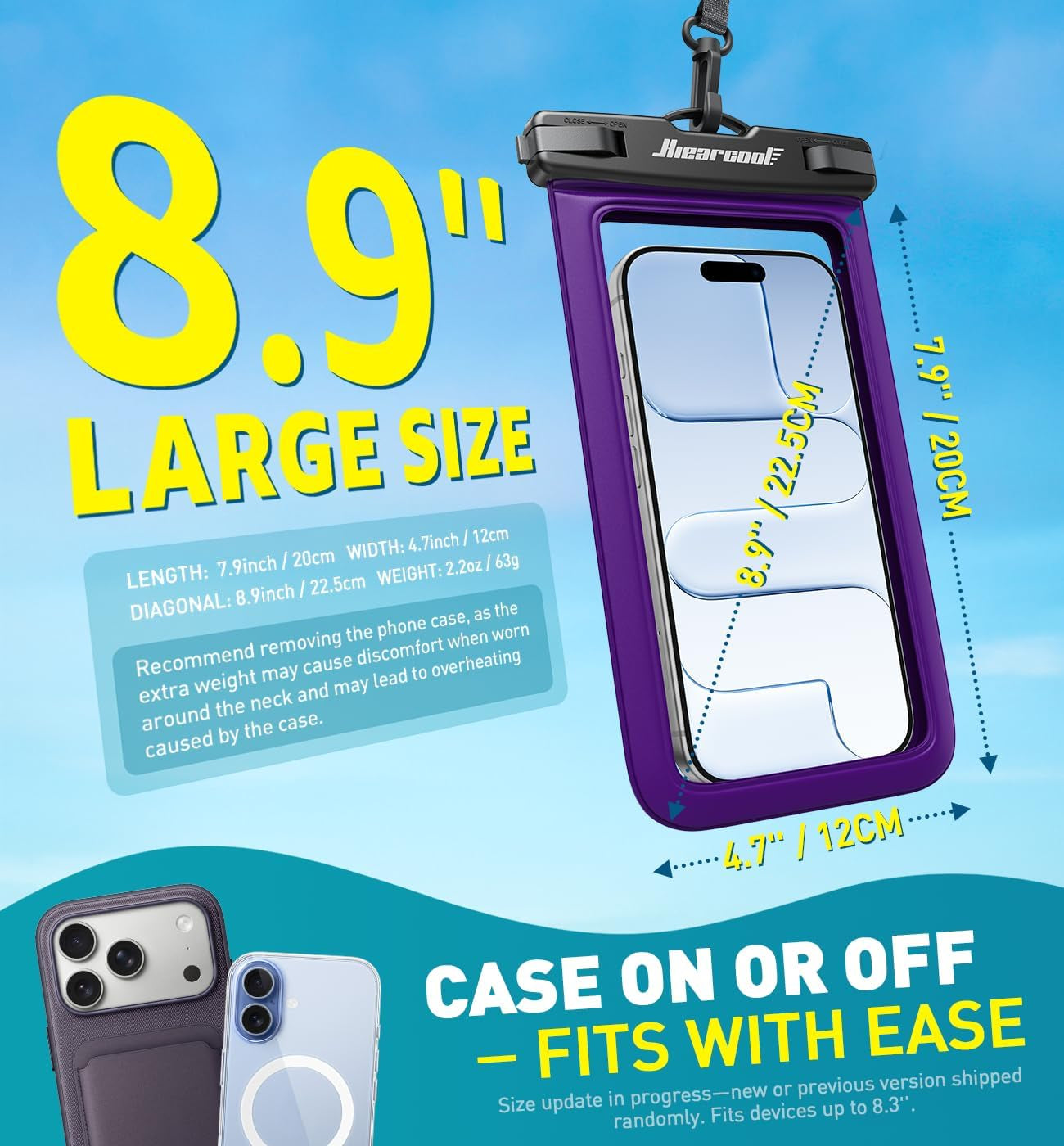 Universal Waterproof Phone Pouch, Dry Bag Compatible for Iphone 17 16 15 14 13 Pro Max XS plus Samsung Galaxy S22 Cellphone up to 8.9", IPX8 Water Proof Cell Phone Case for Beach-2Pack