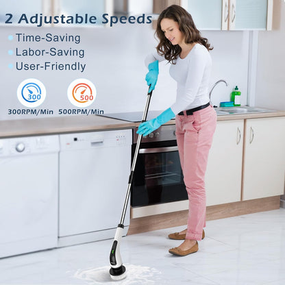 Electric Spin Scrubber, Cordless Cleaning Brush Scrubber for Home, Multi Replaceable Brush Heads-90Mins Work Time, 3 Adjustable Size, 2 Speeds for Bathroom Shower Bathtub Glass Car