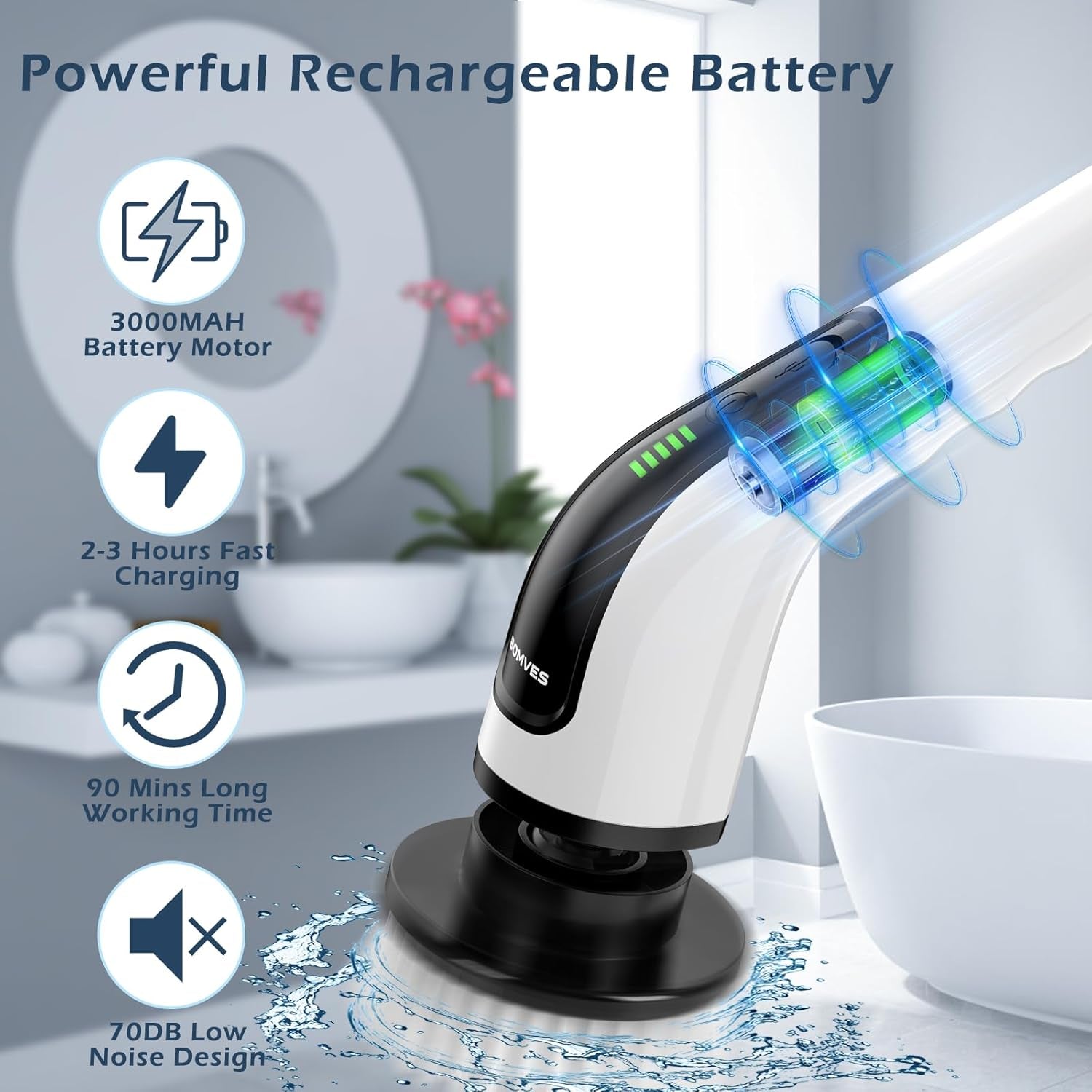 Electric Spin Scrubber, Cordless Cleaning Brush Scrubber for Home, Multi Replaceable Brush Heads-90Mins Work Time, 3 Adjustable Size, 2 Speeds for Bathroom Shower Bathtub Glass Car