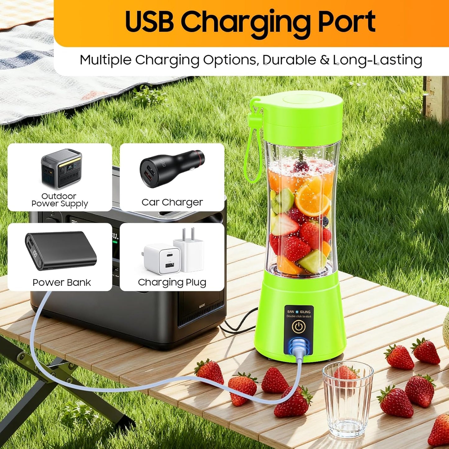 Portable Blender Personal Size Blender - Shakes and Smoothies, Cordless & USB Rechargeable, Lightweight with Bpa-Free Cup Suit in Picnic/Sports/Office