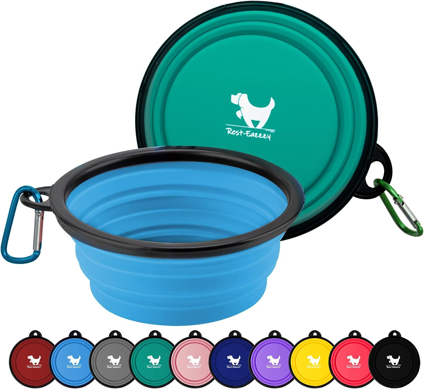 Collapsible Dog Bowls for Travel, 2-Pack Dog Portable Water Bowl for Dogs Cats Pet Foldable Feeding Watering Dish for Traveling Camping with Carabiners, BPA Free (Grey&Black, Small (Pack of 2))