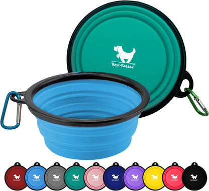 Collapsible Dog Bowls for Travel, 2-Pack Dog Portable Water Bowl for Dogs Cats Pet Foldable Feeding Watering Dish for Traveling Camping with Carabiners, BPA Free (Grey&Black, Small (Pack of 2))