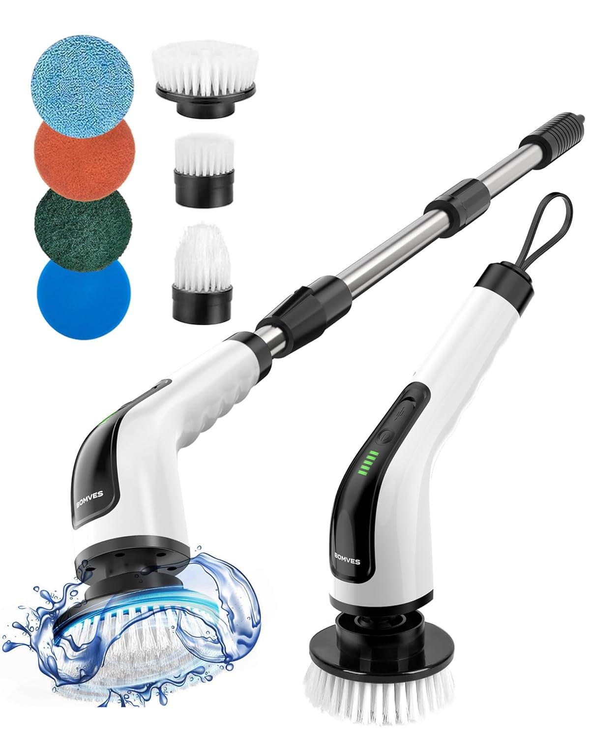 Electric Spin Scrubber, Cordless Cleaning Brush Scrubber for Home, Multi Replaceable Brush Heads-90Mins Work Time, 3 Adjustable Size, 2 Speeds for Bathroom Shower Bathtub Glass Car