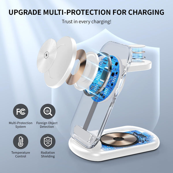 2026 Traveling Wireless Mag-Safe Fast Charging Station,Magnetic 3 in 1 Charger with Light for Iphone 17 16 15 14 13 12 Pro Max Plus,Apple Watch& Air Pods 4 3 2 Pro-Gifts for Wife & Husband(White)