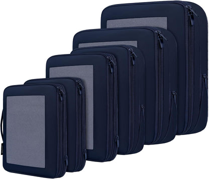 4 Set/6 Set/8 Set Compression Packing Cubes Travel Accessories Expandable Packing Organizers (Half Mesh, 6-Black)