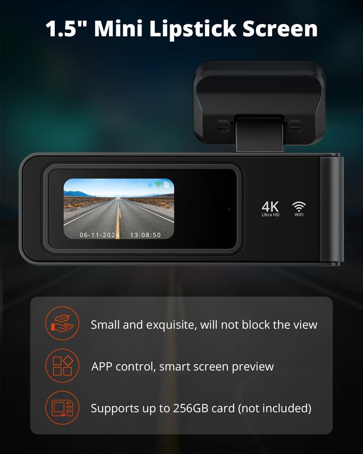 E4 4K Dash Cam Front and Rear, Wifi Front 4K Rear 1080P Dual Dash Camera for Cars, Mini Dashcam with APP Control, Night Vision, Parking Mode