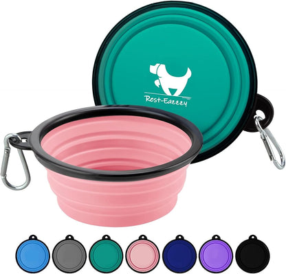 Collapsible Dog Bowls for Travel, 2-Pack Dog Portable Water Bowl for Dogs Cats Pet Foldable Feeding Watering Dish for Traveling Camping with Carabiners, BPA Free (Grey&Black, Small (Pack of 2))