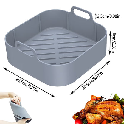 2Pcs Air Fryer Silicone Liner with Handle Reusable Air Fryer Silicone Pan Square Air Fryer Silicone Pot Heat Resistant Air Fryer Silicone Tray Nonstick Air Fryer Liner Accessories for 6QT Air Fryer