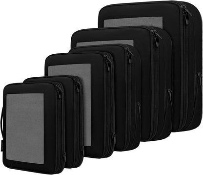 4 Set/6 Set/8 Set Compression Packing Cubes Travel Accessories Expandable Packing Organizers (Half Mesh, 6-Black)