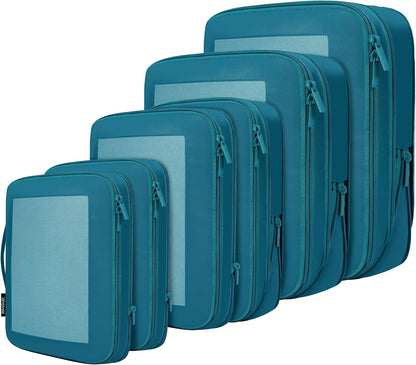 4 Set/6 Set/8 Set Compression Packing Cubes Travel Accessories Expandable Packing Organizers (Half Mesh, 6-Black)