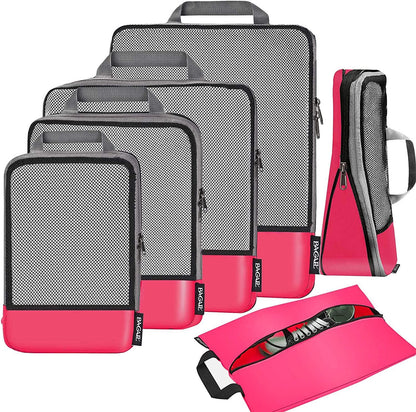 4 Set/6 Set/8 Set Compression Packing Cubes Travel Accessories Expandable Packing Organizers (Half Mesh, 6-Black)