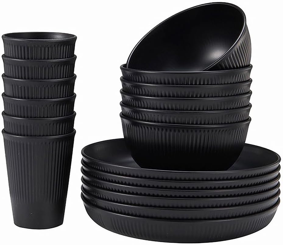 18Pcs Unbreakable Dinnerware Set Dish Set Kitchen Plates and Bowls Sets |  Wheat Straw Dinnerware Sets Dishwasher and Microwave Safe Outdoor Apartment Dinning RV Camping Essentials