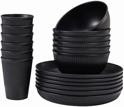 18Pcs Unbreakable Dinnerware Set Dish Set Kitchen Plates and Bowls Sets |  Wheat Straw Dinnerware Sets Dishwasher and Microwave Safe Outdoor Apartment Dinning RV Camping Essentials